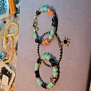 SALE!!  3 Bracelet Set in Onyx, Quartz, and Gold-Filled Beads